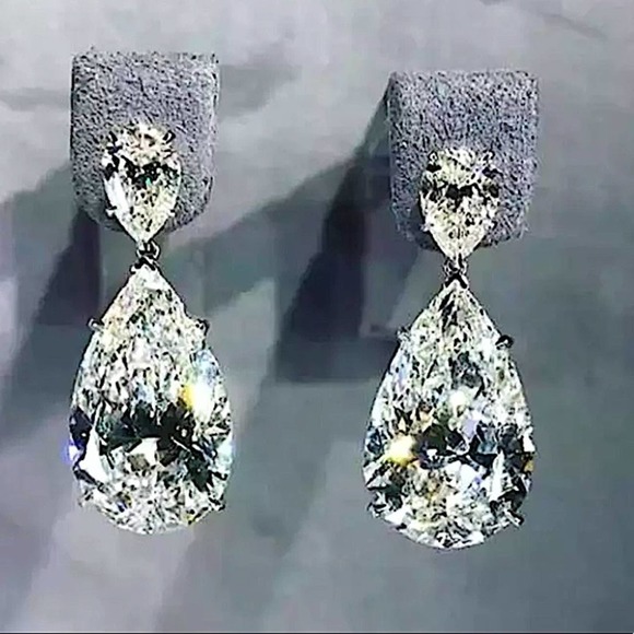 Sterling Silver Pear Drop Diamond Earrings - Picture 8 of 11